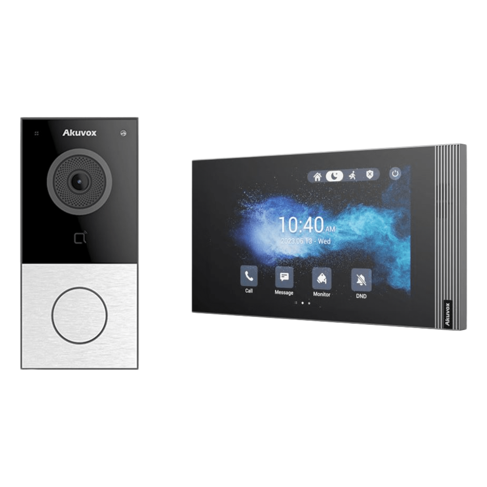 Kit Akuvox WIFI E12W + S562W / 100% en la Nube / POE / Bluetooth / NFC / Lector de Tarjetas MIFARE / ONVIF / IP65 / Cámara 2 MP / Botón con