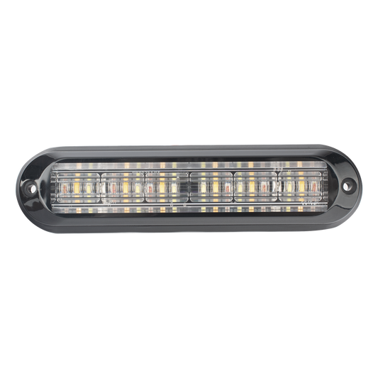 Luz Auxiliar, Ultra Brillante, IP67, 18 LEDs, Tricolor, Color Rojo/Claro/Ambar, con mica transparente y bisel negro