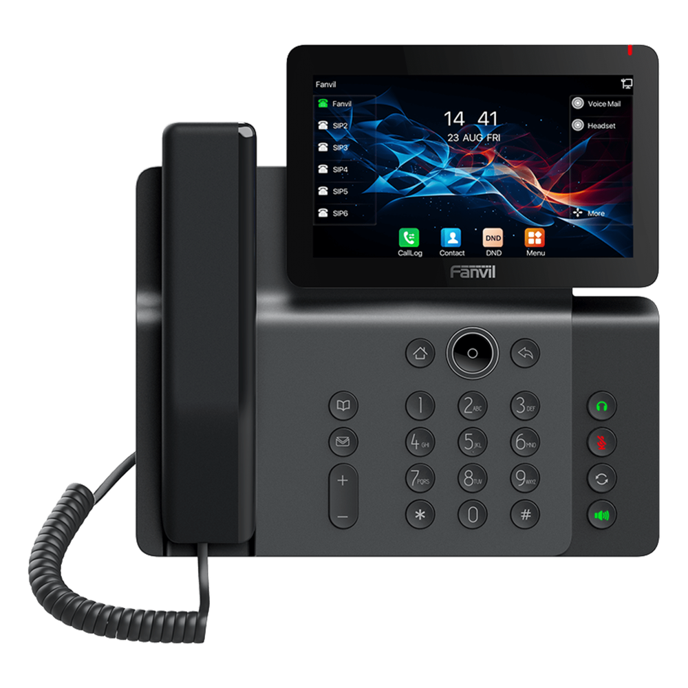 Teléfono IP Empresarial V66 Prime, Pantalla Táctil Color 7 Pulgadas, Audio HD Opus, Video 1080p, Wi-Fi 6, Bluetooth 5.4, 20 Líneas SIP, 6-Way