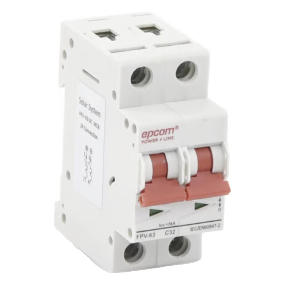 Protección Térmica/ Interruptor 2P, 32A, Corriente Directa 800 Vcc para Aplicación Fotovoltaica Montaje Riel DIN