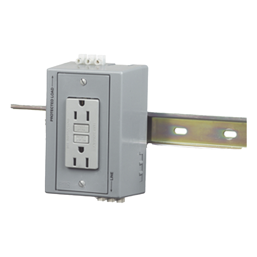 Caja Utilitaria para Montaje en Riel Din con Contacto Duplex de 15 A 125 V / Nema 5-15R / Gris.