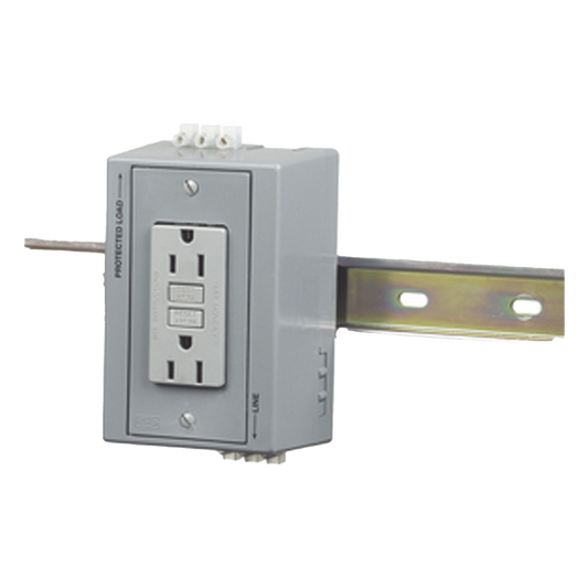 Caja Utilitaria para Montaje en Riel Din con Contacto Duplex de 15 A 125 V / Nema 5-15R / Gris.