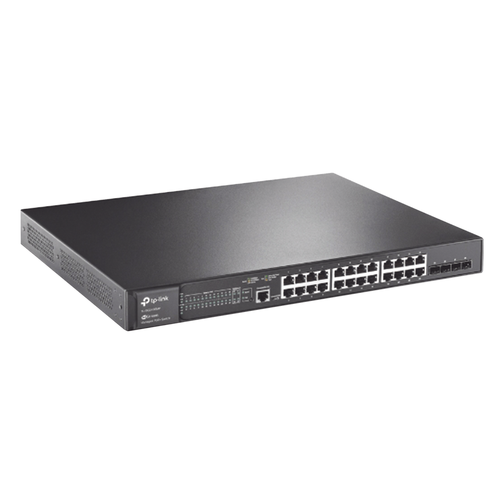Switch L2+ Omada PoE+ / 24 Puertos PoE+ 10/100/1000 Mbps / 4 Puertos SFP 1G / 2 Puertos Consola (RJ45 y microUSB) / Administración Centralizada Omada