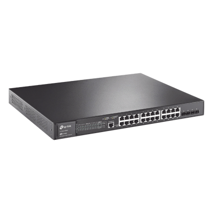 Switch L2+ Omada PoE+ / 24 Puertos PoE+ 10/100/1000 Mbps / 4 Puertos SFP 1G / 2 Puertos Consola (RJ45 y microUSB) / Administración Centralizada Omada