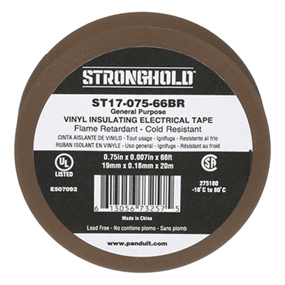 Cinta Eléctrica STRONGHOLD para Aislar, de PVC, Uso General Reparación y Mantenimiento, Grosor de 0.18mm (7 mil), Ancho de 19mm, y 20.12m de Largo