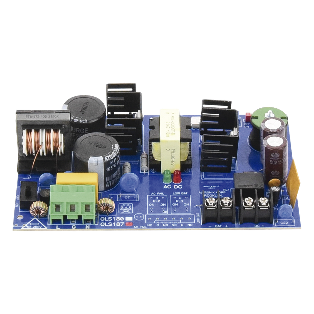 Fuente de Alimentación Tipo Tarjeta / 12/24 VCC Seleccionable / 6 A de Corriente Continua / Entrada 115 VCA 50/60 Hz / Respaldo con Batería