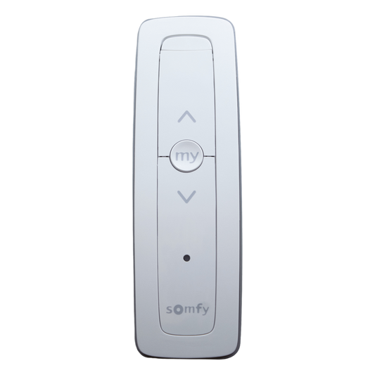 Control remoto 1 canal para motores de persiana Somfy con señal inalámbrica, instrucciones: sube, baja y detener, con posición favorita programada.