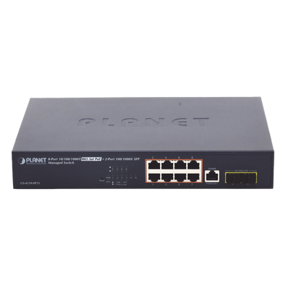 Switch Administrable Capa 2, 8 Puertos PoE 802.3af/at Gigabit, 140 W Max, 2 Puertos SFP, Modo Extendido Hasta 250 m, Soporta Administración en Nube