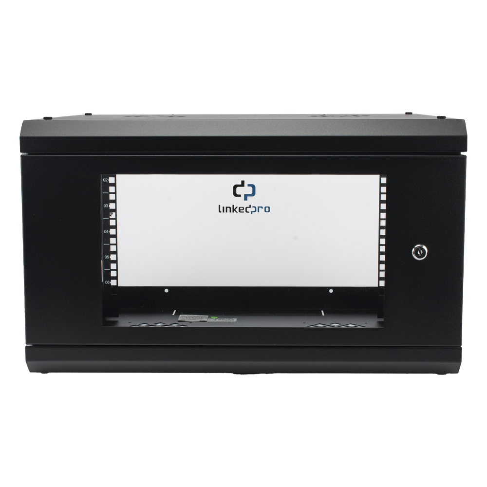 Gabinete de Pared con Puerta de Cristal Templado, 455mm de Profundidad, 6U Rack de 19'', Acero Reforzado