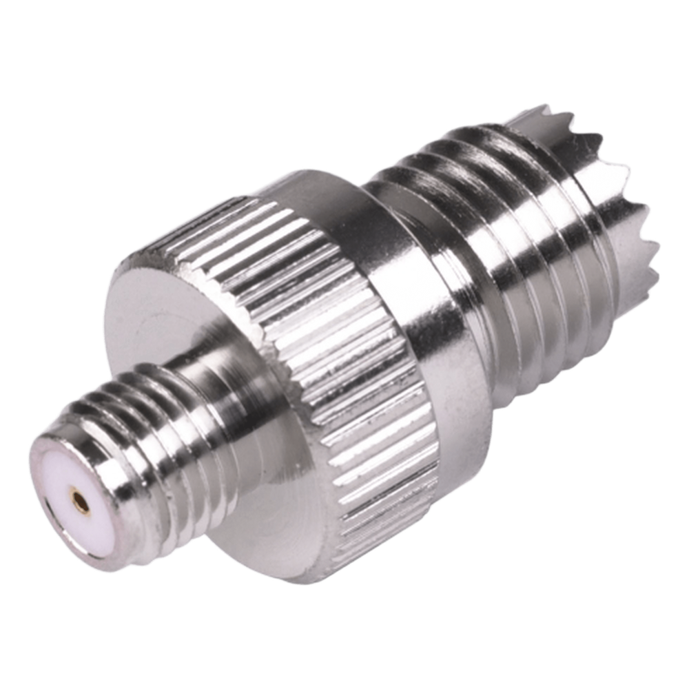 Adaptador en Línea de Conector Mini-UHF Hembra a SMA Hembra, Níquel/ Oro/ Teflón