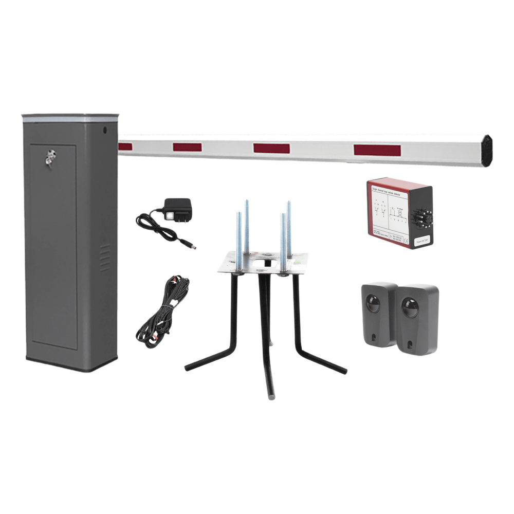 Kit COMPLETO Barrera Derecha XBF Con Corona LED / Brazo de 3M / Incluye Sensor de Masa, Transformador, Lazo Magnético, Ancla, Fotoceldas y 2