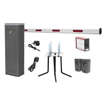 Kit COMPLETO Barrera Derecha XBF Con Corona LED / Brazo de 3M / Incluye Sensor de Masa, Transformador, Lazo Magnético, Ancla, Fotoceldas y 2
