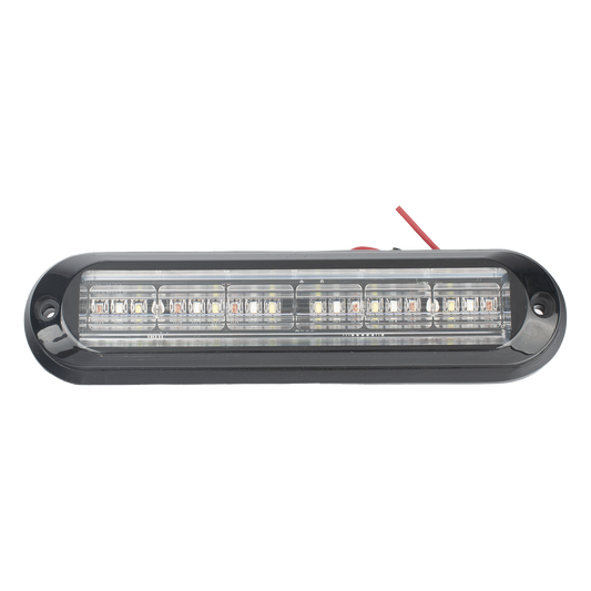 Luz Auxiliar, Ultra Brillante, IP67, 18 LEDs, Tricolor, Color Rojo/Claro/Azul, con mica transparente y bisel negro