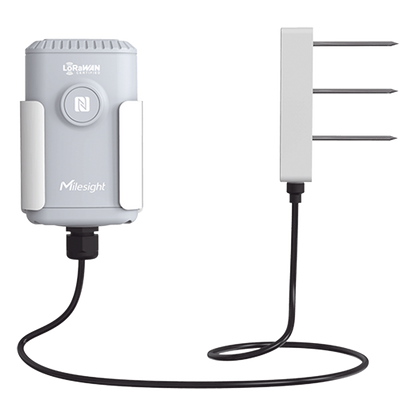 Sensor IoT de Suelo LoRaWAN / Humedad, Temperatura y Conductividad / Sonda FDR de Precisión / Batería 19,000 mAh (10 Años) / NFC + Milesight IoT Cloud