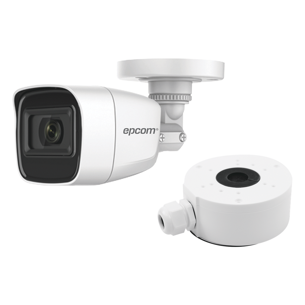 KIT DE CÁMARA + MONTAJE / Cámara Bala TURBOHD 2 Megapixel (1080p) / Gran Angular 106° / Lente 2.8 mm / 25 mts IR EXIR / Exterior IP66 / 4 Tecnologías