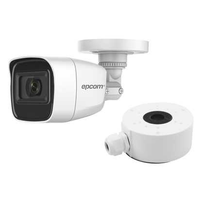 KIT DE CÁMARA + MONTAJE / Cámara Bala TURBOHD 2 Megapixel (1080p) / Gran Angular 106° / Lente 2.8 mm / 25 mts IR EXIR / Exterior IP66 / 4 Tecnologías