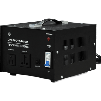 Transformador con doble función bidireccional : eleva o reduce el voltaje entre 110 Vca y 220 Vca