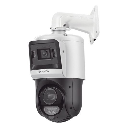 [TandemVu] Domo PTZ IP 4 Megapixel + Cámara Fija 4 Megapixel / 15X Zoom / 100 mts IR + 30 mts Luz Blanca / IP67 / ACUSENSE / PoE+ / 2 Micrófonos