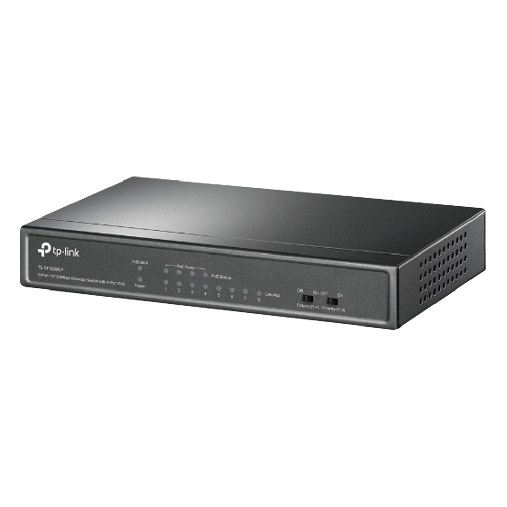 Switch PoE No Administrable de Escritorio / 8 puertos 10/100 Mbps / 4 puertos PoE af / Presupuesto 41 W / Modo extensor PoE hasta 250 metros