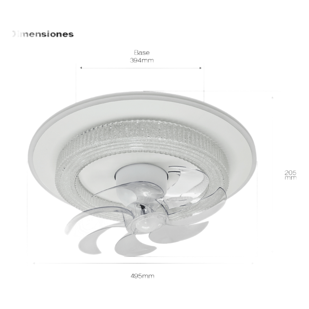 Ventilador de Techo con Luminario LED de 110 V CA 50/60 Hz / 88 W / 3 Tonos de Luz (6500 - 4 000 - 2 700 K) / Con giro 360° / Diámetro 495 mm / 6