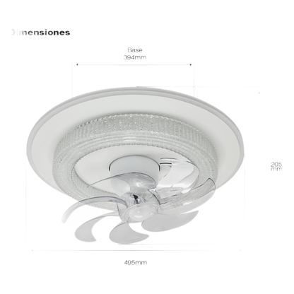 Ventilador de Techo con Luminario LED de 110 V CA 50/60 Hz / 88 W / 3 Tonos de Luz (6500 - 4 000 - 2 700 K) / Con giro 360° / Diámetro 495 mm / 6