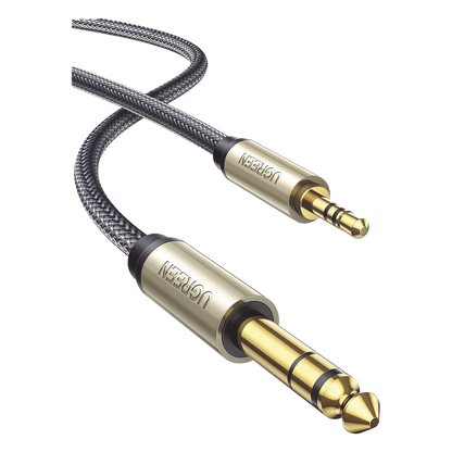 Cable Audio Estéreo 3.5mm (1/8") TRS a 6.35mm (1/4") TS / 1 Metro / Audio de Hi-Fi / Trenza de Nylon / Blindaje Múltiple / Caja de Aleación Zinc