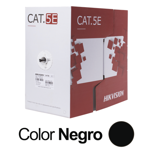 Bobina de Cable UTP 305 Metros (1000 Pies) / Cat 5E (24 AWG) / Color Negro / PE / Uso en Exterior / 100% Cobre / Aplicaciones de CCTV, Redes de Datos