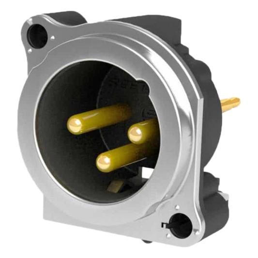 Conector XLR Macho de 3 Polos | Montaje Vertical para placa de pared | Brida de Montaje Metálica