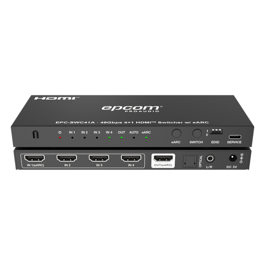 Switch HDMI 4x1 | 8K@60Hz 4:2:0 | 48 Gbps | ARC/eARC | Extracción de Audio | Gestión EDID | Control CEC