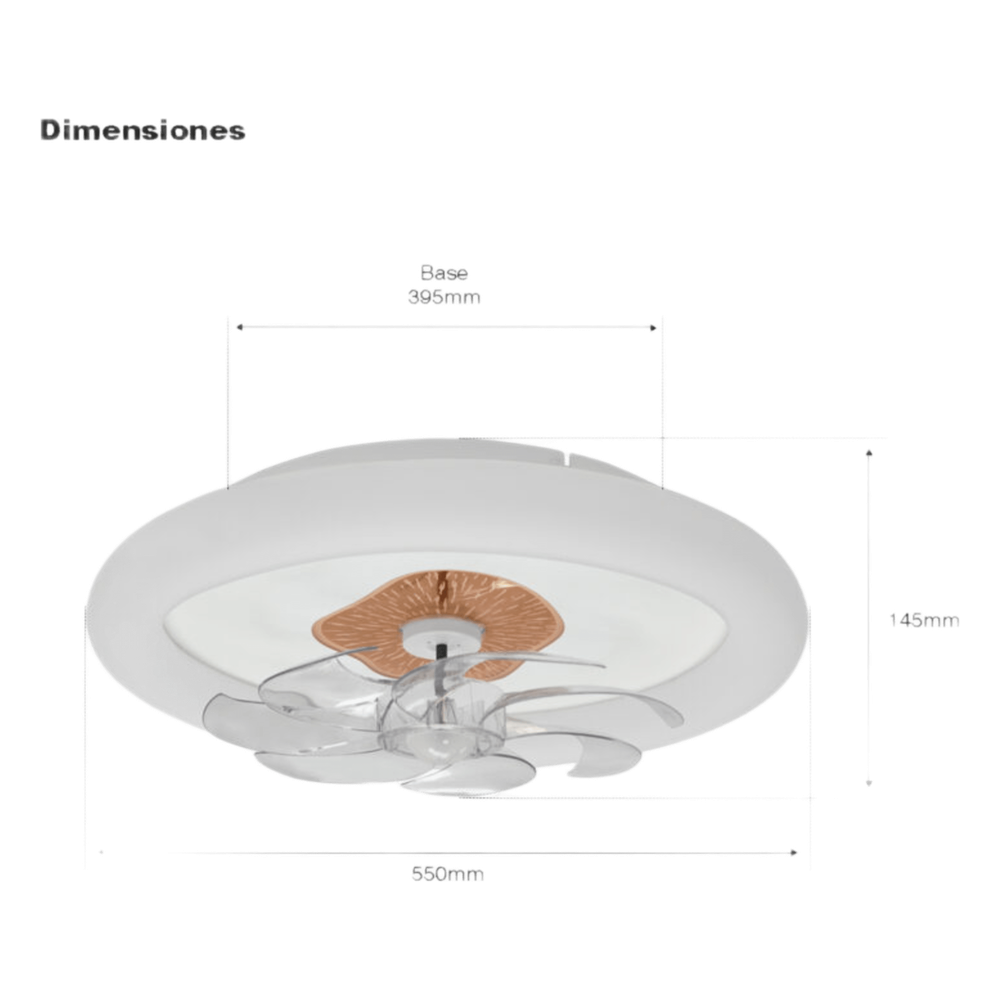 Ventilador de Techo con Luminario LED de 110 V CA 50/60 Hz / 88 W / 3 Tonos de Luz (6500 - 4 000 - 2 700 K) / Diámetro 500 mm / 6 Velocidades