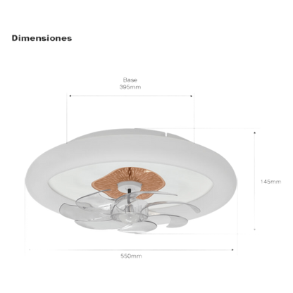 Ventilador de Techo con Luminario LED de 110 V CA 50/60 Hz / 88 W / 3 Tonos de Luz (6500 - 4 000 - 2 700 K) / Diámetro 500 mm / 6 Velocidades