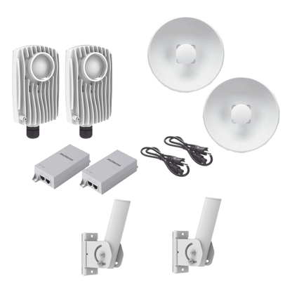 Kit de 2 radios C6X con 2 antenas de (25 dBi), rango de frecuencia extendida (5.1 a 6.4 GHz), incluye inyector POE, cable de alimentación y 2
