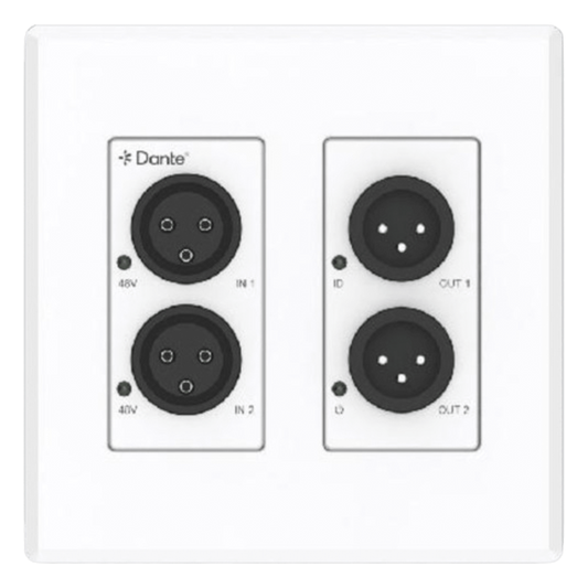 Extensor de Audio Analógico XLR a Dante® | 2 Entradas y 2 Salidas | Conversión Digital de Audio | PoE IEEE 802.3af | Phantom Power 48V | Latencia