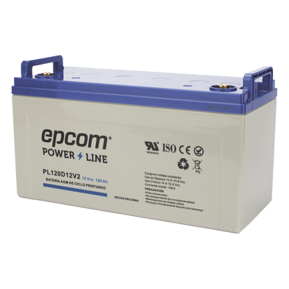 Batería AGM-VRLA Ciclo Profundo / 12 Vcc / 120 Ah / Carcasa UL94-HB / Terminales M8 / Aplicaciones Fotovoltaicas y de Emergencia