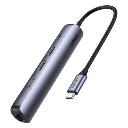 HUB USB-C (Docking Station) 5 en 1 | Ultra Delgado | 2 USB-A 3.1 a (5 Gbps) | HDMI 4K@60Hz | RJ45 (Gigabit Ethernet) | USB-C PD Carga Rápida 100W |