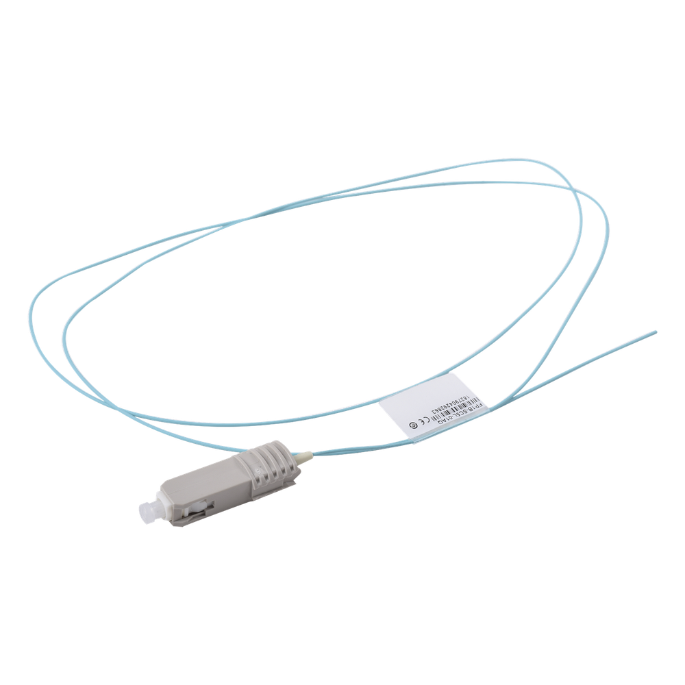 Pigtail de Fibra Óptica SC Simplex, Multimodo OM3 XGLO 50/125, OFNR, Color Aqua, 1 Metro (3.28 Pies)