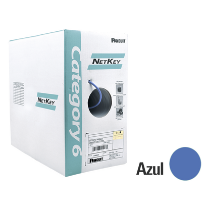 Bobina de Cable UTP 305 Metros (1000 Pies) de Cobre, NetKey, Azul, Categoría 6 (24 AWG), 1000Mbps, Riser (CMR), de 4 Pares