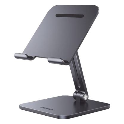 Soporte de Aluminio para IPad & Tablet | Plegable |Angulo Ajustable de 180° y 270° | Base Antideslizante | Protección de Silicona | Amplia