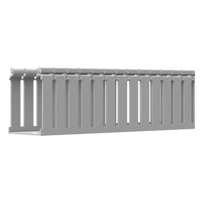 Canaleta Ranurada de PVC con Tapa, Tipo F, 108 mm de Ancho, 79.2 mm de Alto y 2 m de Largo, Color Gris
