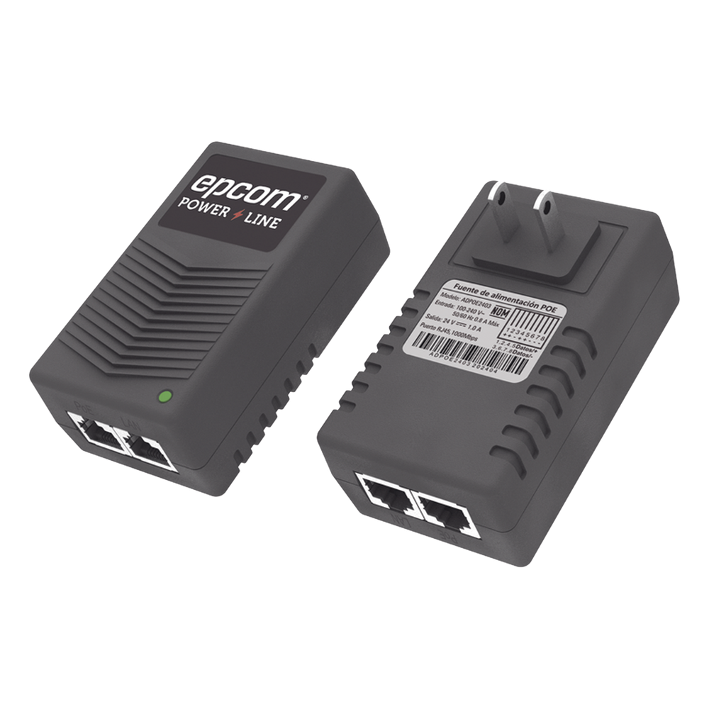 Adaptador de pared / Inyector PoE / 24 Vcc / 1 A / Controlado por chip IC / Protección contra OV, OC, SC, UV/ Fácil de instalar