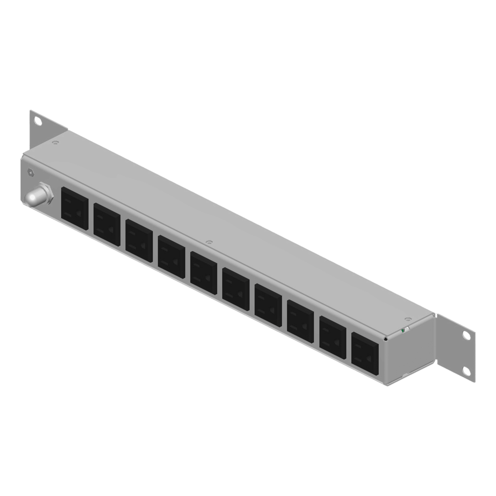 PDU Horizontal / 10 Contactos NEMA 5-15R / Rack 19 in 1UR / 120Vca 15A / Protección con Reestablecedor 15A / Cable 2.5 m (8.2 ft) / Lámina de Acero