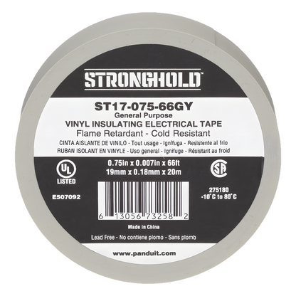 Cinta Eléctrica STRONGHOLD para Aislar, de PVC, Uso General Reparación y Mantenimiento, Grosor de 0.18mm (7 mil), Ancho de 19mm, y 20.12m de Largo