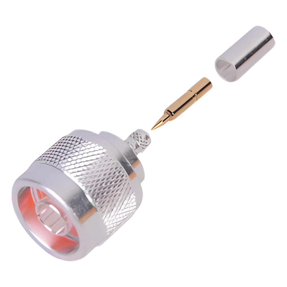 Conector N Macho de Anillo Plegable para Cable LP-195, RG-58/U, Plata/ Oro/ Teflón