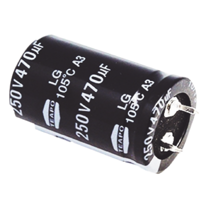 Capacitor Electrolítico de Aluminio, Radial de 470 µFd, 250 Vcc, 105 °C, 25 x 40 mm