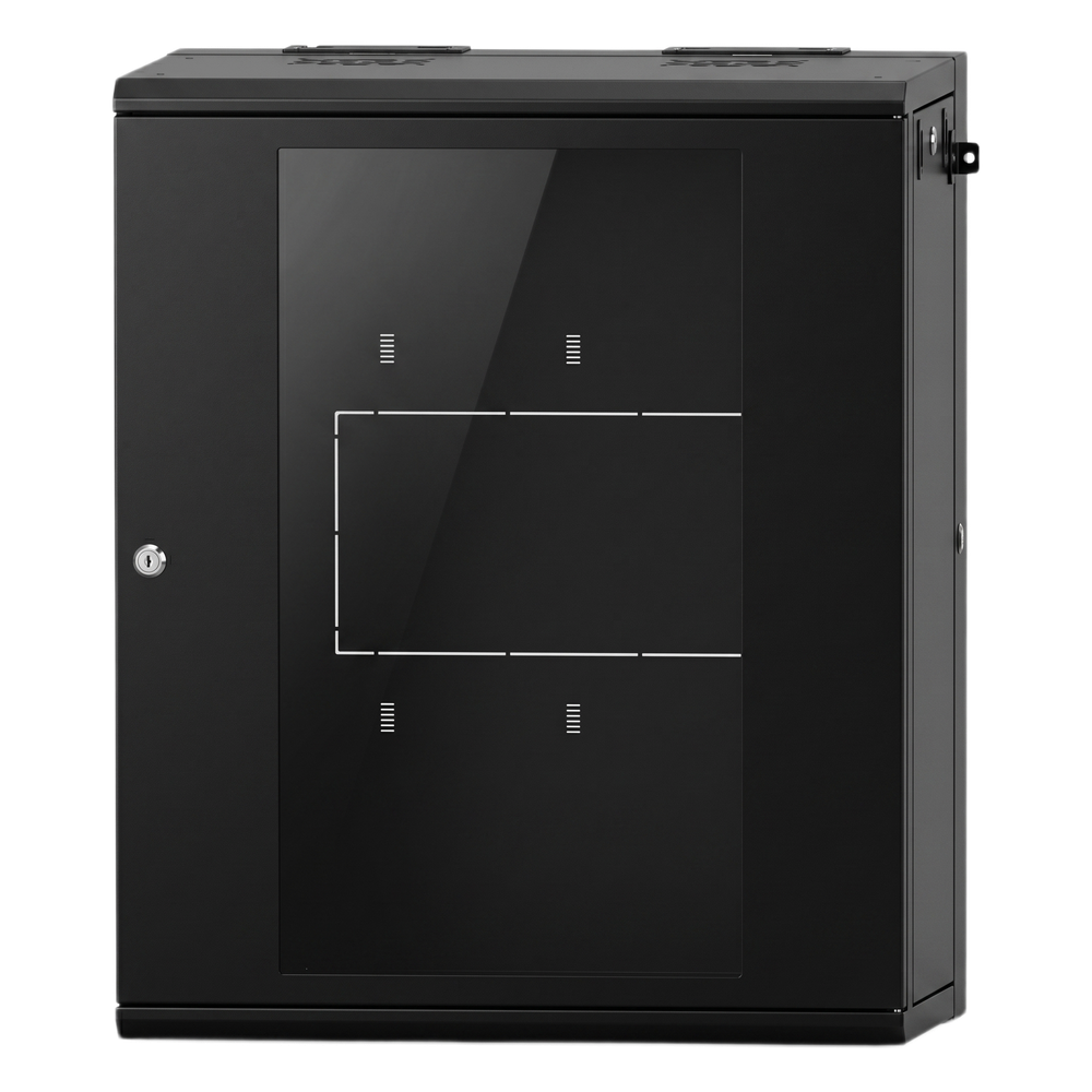 Gabinete Rackeable 24 UR / 19 Pulgadas / Puerta de Cristal / Acero Calibres 18 y 22 / Montaje en Pared / Capacidad de Carga 80 Kg / Pintura