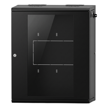 Gabinete Rackeable 24 UR / 19 Pulgadas / Puerta de Cristal / Acero Calibres 18 y 22 / Montaje en Pared / Capacidad de Carga 80 Kg / Pintura