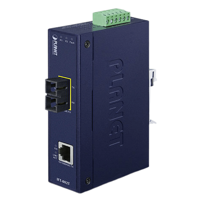 Convertidor de Medios Industrial, Multimodo, Puertos 10/100 Base-TX a 100 Base-FX, Interfaz SC, Hasta 2 km, Carcasa IP30, Soporta Temperatura de -40
