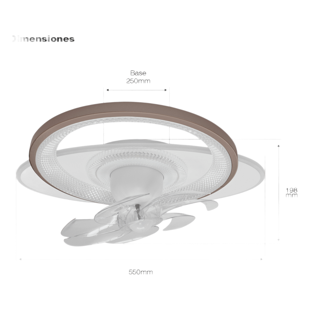 Ventilador de Techo con Luminario LED de 110 V CA 50/60 Hz / 88 W / 3 Tonos de Luz (6500 - 4 000 - 2 700 K) / Con giro 360° / Diámetro 550 mm / 6