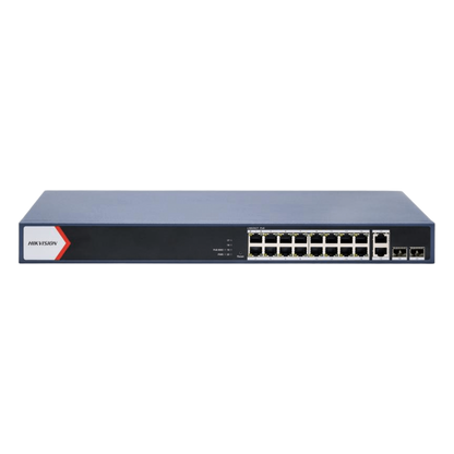 Switch PoE+ / Administrable / 16 puertos 1000 Mbps PoE+ / 2 Puertos 1000 Mbps Uplink / 2 Puertos SFP de Uplink / Configuración Nube Hik-Partner Pro