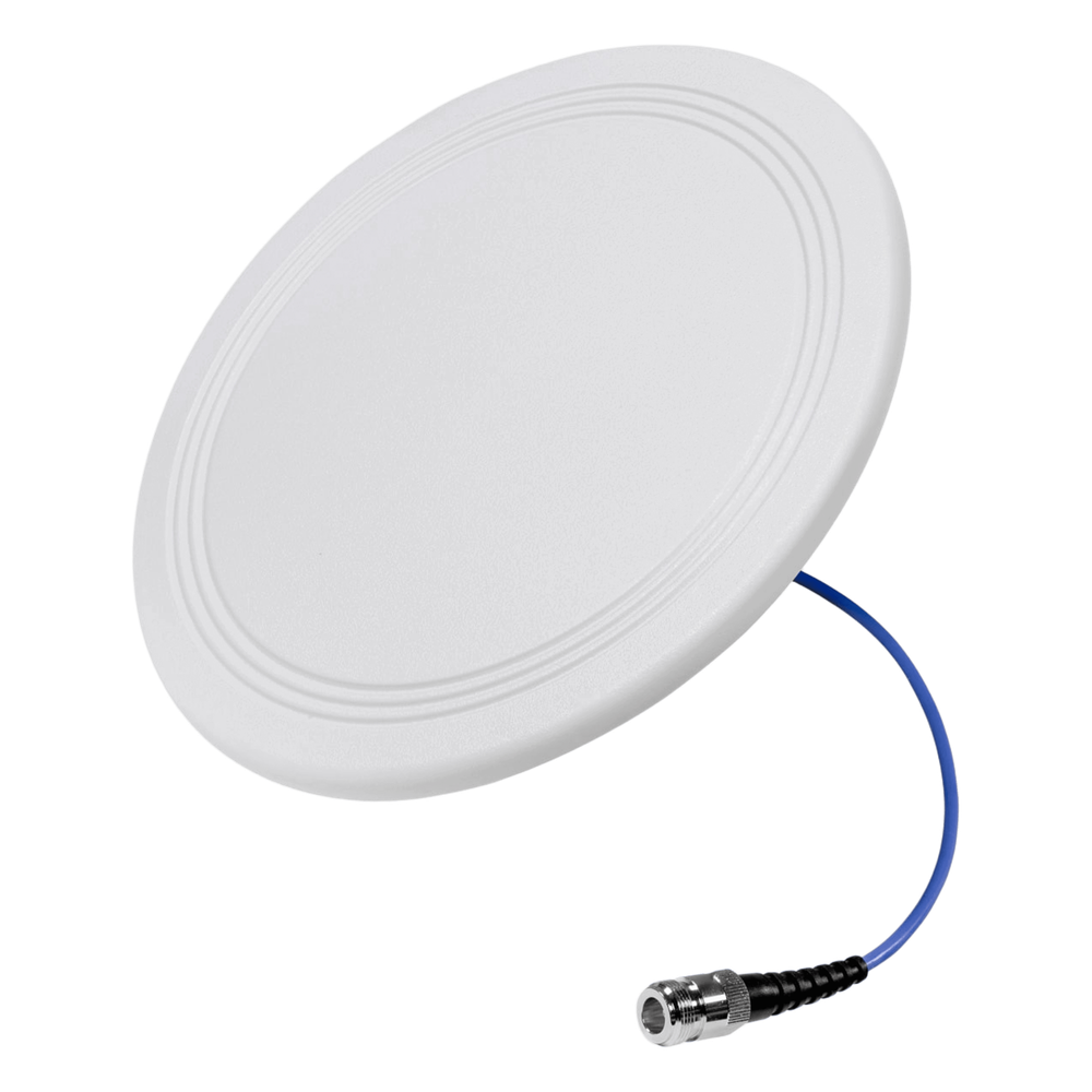 Antena Omnidireccional para Techo Interior / 600-6000 MHz / 5 Bandas Celulares y WiFi / Perfil Ultra Bajo 8 mm / Conector N-hembra / Cable Plenum 30